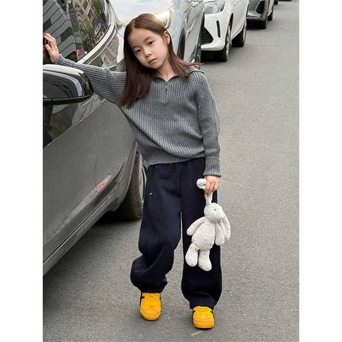 女童裤子秋冬装2025新款儿童加厚洋气弯刀裤女孩冬季休闲卫裤 - 图0