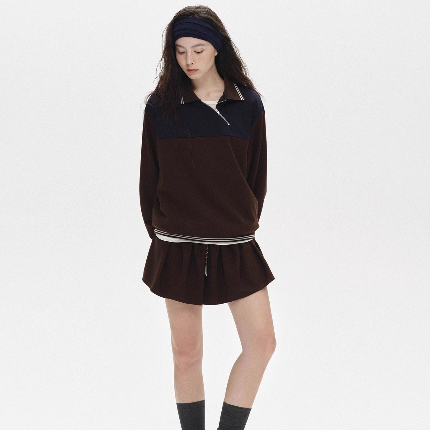 Vena Label 25FW秋季 拉链拼接卫衣复古长袖外套 迷你花苞半身裙,淘宝优惠券,粉丝福利购,淘宝优惠卷