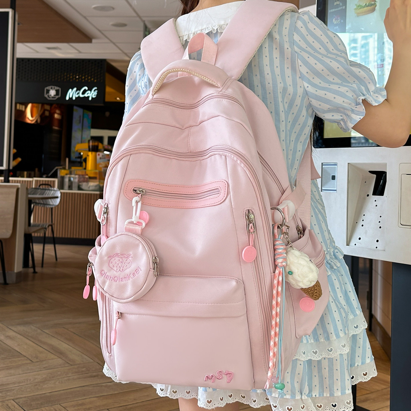 粉色书包女双肩包大容量初中生女生高中生多层结实耐用大学生背包,淘宝优惠券,粉丝福利购,淘宝优惠卷