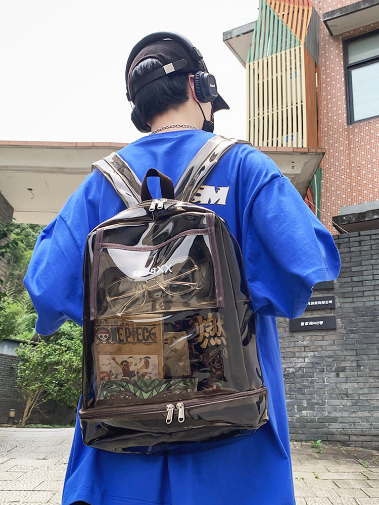 透明双肩包男塑料 pvc果冻背包大容量运动书包沙滩防水游泳收纳包