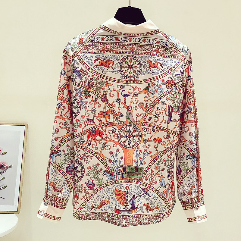 欧货2025春装新款复古印花真丝雪纺长袖衬衫女设计感小众碎花上衣,淘宝优惠券,粉丝福利购,淘宝优惠卷