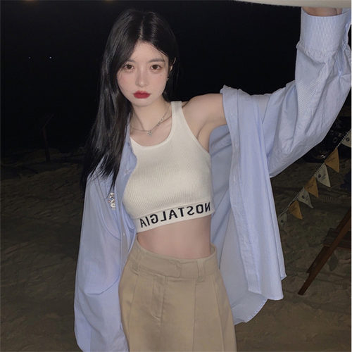 夏季新款辣妹性感条纹减龄内搭背心吊带女短款露肚脐外穿小衫上衣 - 图0