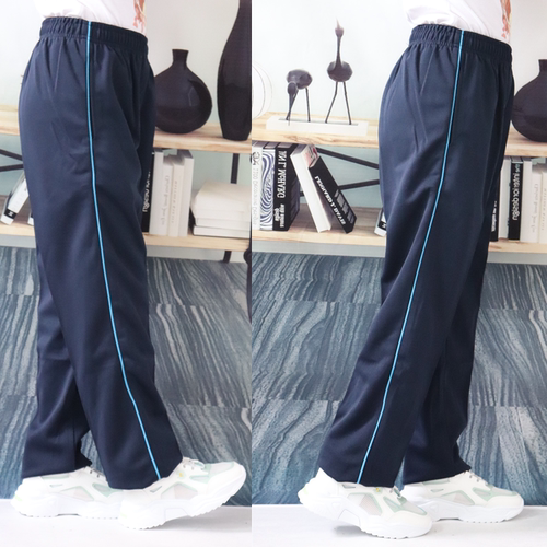 藏蓝黑色深蓝色宽条纹校服裤子春夏季单款一条蓝杠中小学生运动裤 - 图1