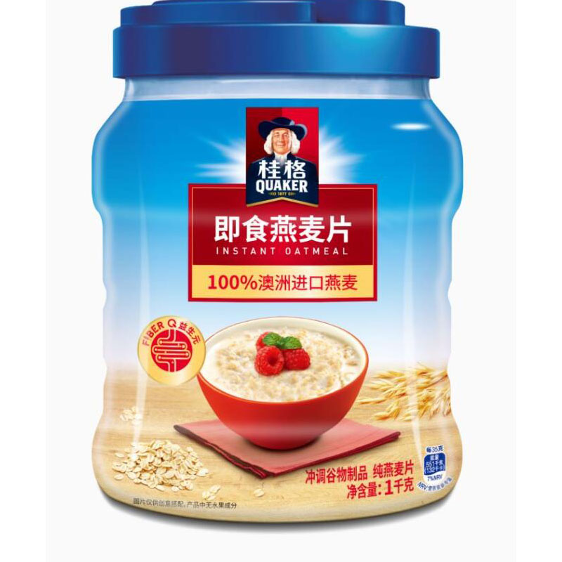 桂格即食燕麦片1000g*2袋装早餐冲饮营养谷物经典原味代餐麦片-图0