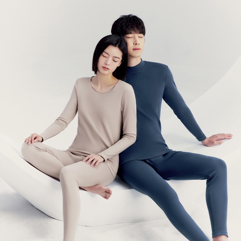 三枪中厚半高领情侣保暖内衣纯棉秋冬男秋衣秋裤女保暖衣抗静电