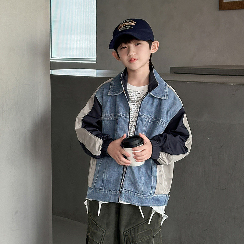 2026男童牛仔外套春秋款新款休闲拼接拼色夹克儿童帅气牛仔上衣,淘宝优惠券,粉丝福利购,淘宝优惠卷