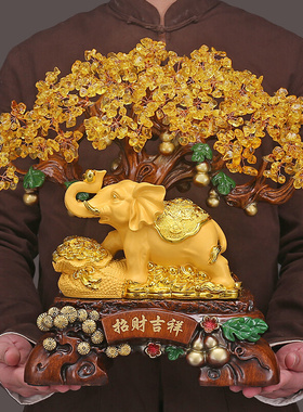 招财葫芦摆件黄水晶发财树客厅酒柜玄关装饰品开业送礼物乔迁新居