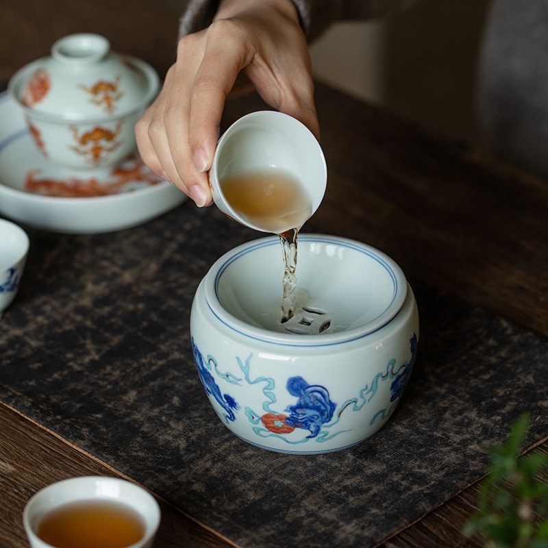 仿古青花建水中式陶瓷茶道配件茶洗杯洗小水洗干泡茶席废水缸水盂