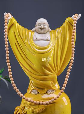 金丝楠木弥勒实木雕刻人物摆件中式家居客厅玄关装饰工艺品