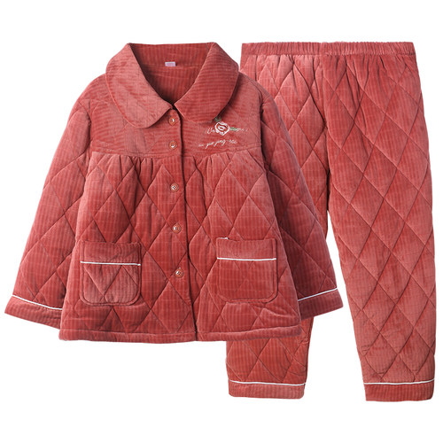 女士睡衣冬季珊瑚绒夹棉三层保暖加肥加大码胖mm200斤加厚家居服 - 图3