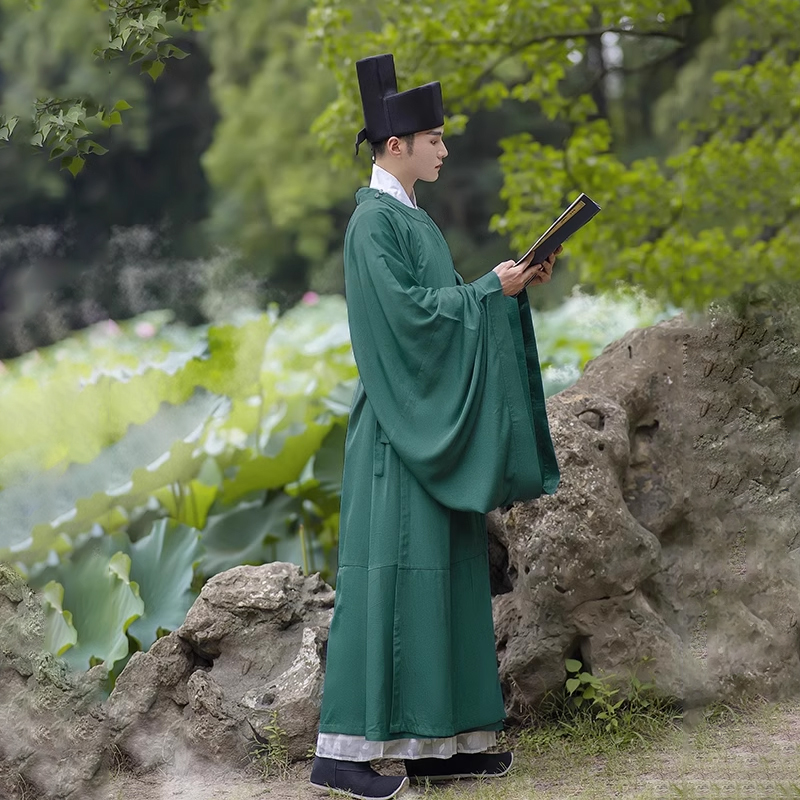 布许宋制原创汉服圆领袍官袍纯色古装袍藏青走秀风日常男衣春季新 - 图0