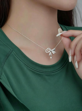 超高保色银色蝴蝶结女士锁骨链