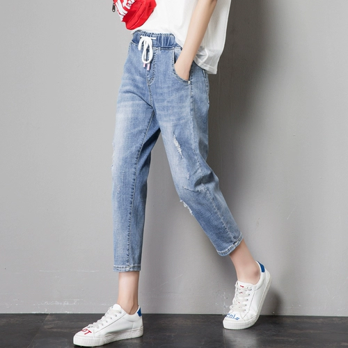 Осенние тонкие джинсы, штаны, эластичная талия, свободный крой, подходит для подростков