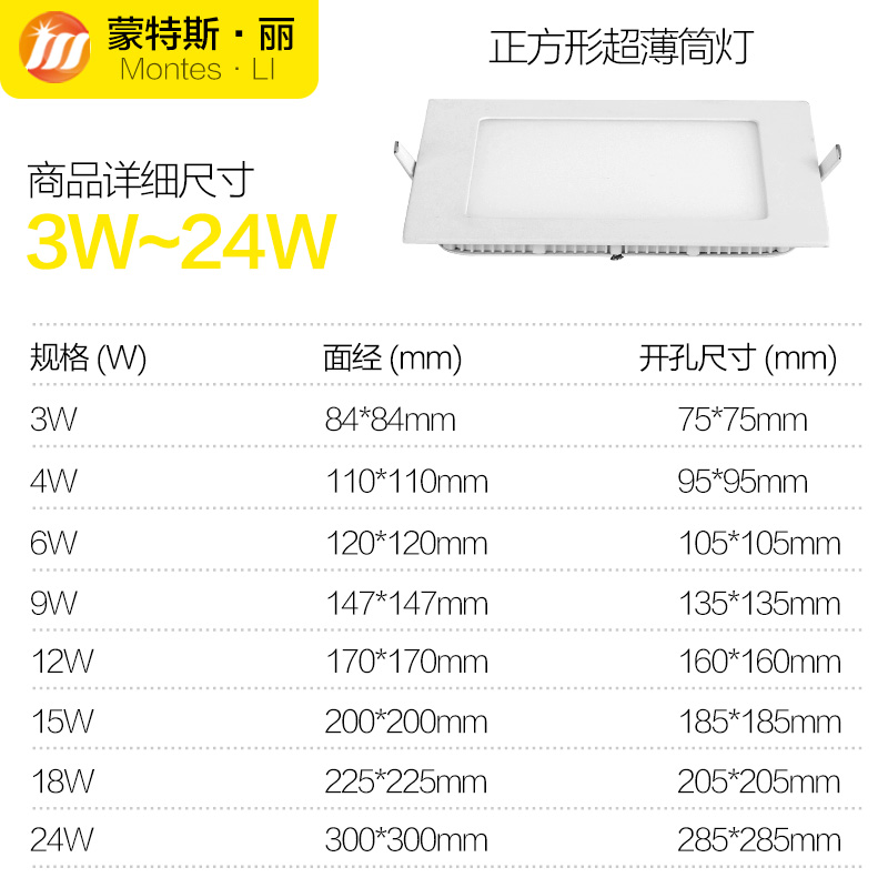 超薄筒灯led方形客厅3w12w桶灯吊顶嵌入式天花射灯面板灯格栅孔灯 - 图2