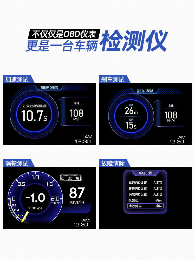 hud抬头显示器汽车OBD液晶仪表涡轮表全车监测多功能车速水温A500 - 图1