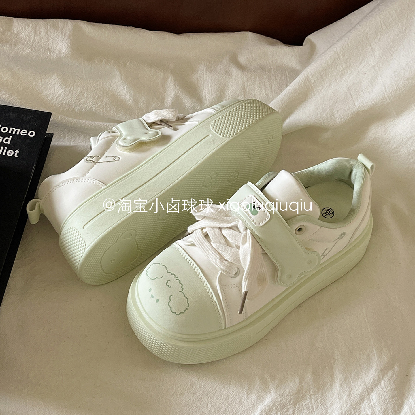 小卤球球魔术贴板鞋女鞋2026新款可爱百搭面包鞋子增高厚底小白鞋,淘宝优惠券,粉丝福利购,淘宝优惠卷