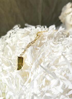 沐椿s925纯银好运暴富小金砖项链女网红轻奢气质高级感金条锁骨链