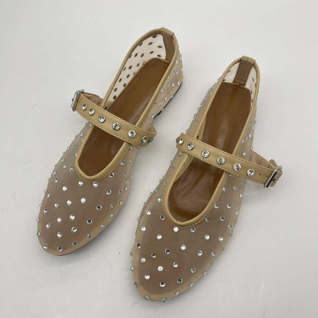 新款 2024外贸网面烫钻带浅口凉鞋圆头玛丽珍平底单鞋芭蕾女,淘宝优惠券,粉丝福利购,淘宝优惠卷