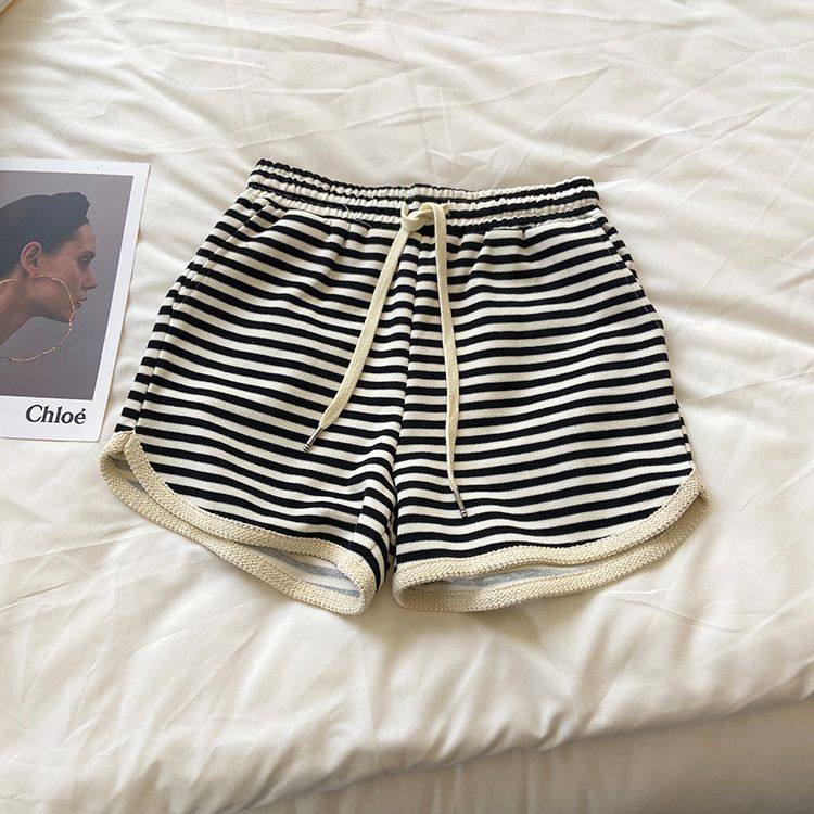 条纹短裤女潮ins夏季高腰设计感外穿宽松阔腿a字显瘦运动休闲热裤,淘宝优惠券,粉丝福利购,淘宝优惠卷