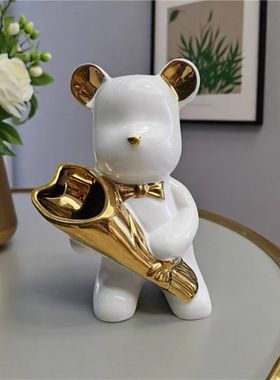 陶瓷熊工艺品桌面玄关客厅酒柜