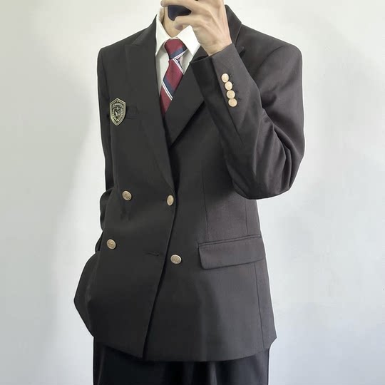 Dk uniform school gift top suit black blue men's casual jacket double-breasted suit suit set