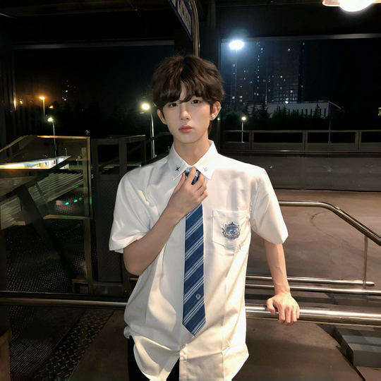 【刺篇】DK制服纯色基础款黑白色衬衣男生学院风短袖衬衫毕业班服