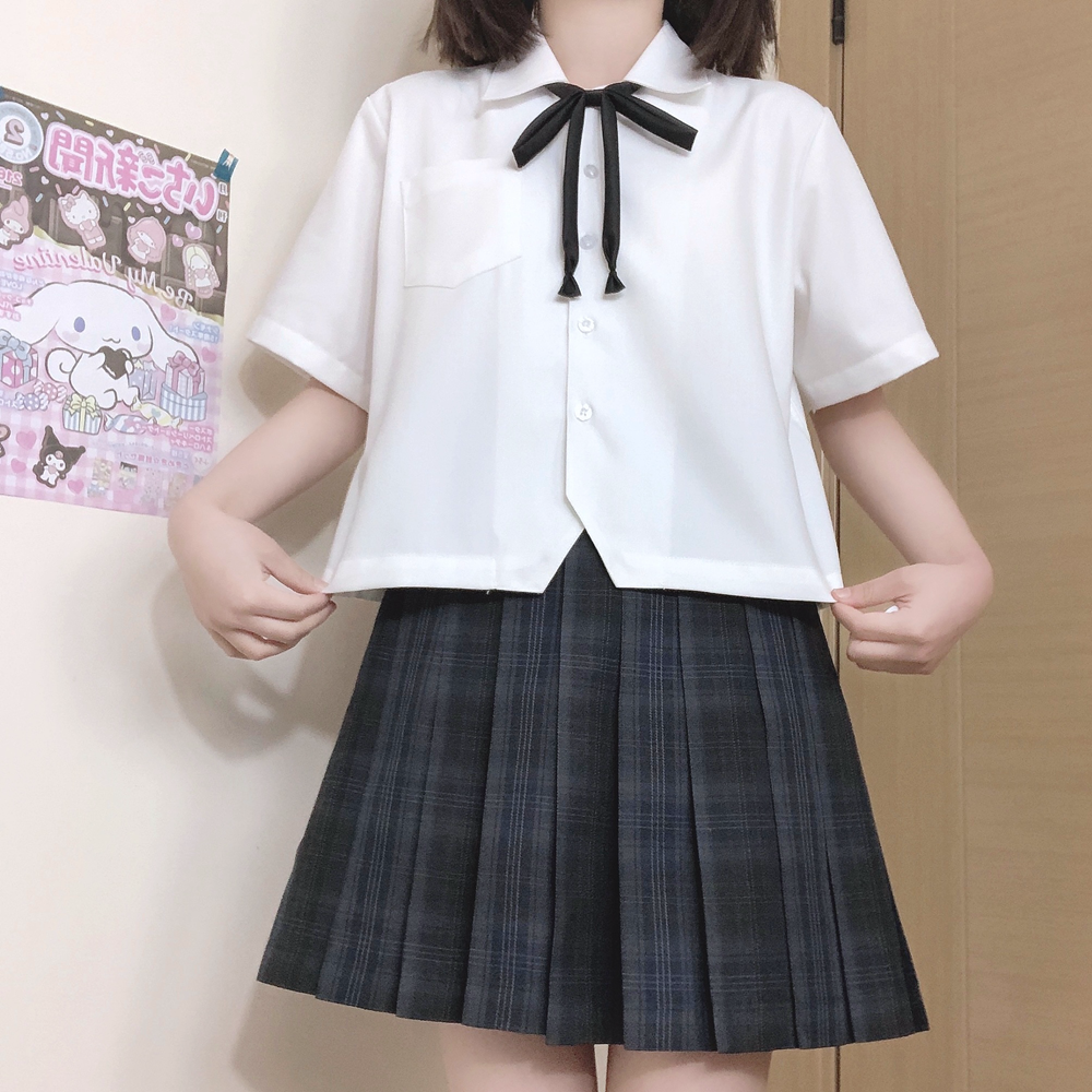 【刺篇】原创jk制服正版学院风基础款短款尖领白色短袖衬衫女夏 - 图1