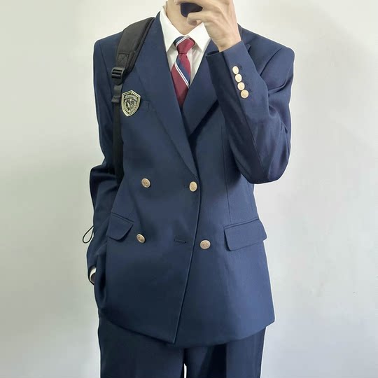 Dk uniform school gift top suit black blue men's casual jacket double-breasted suit suit set