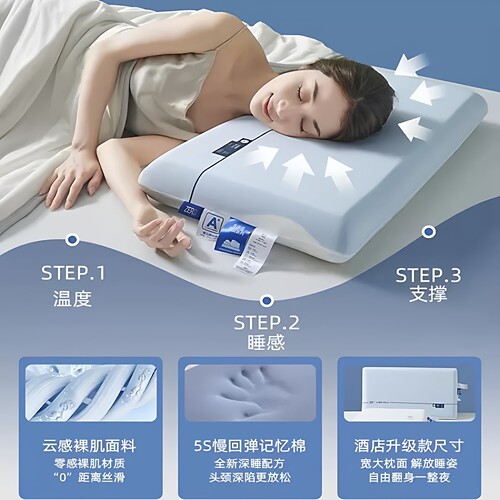 雪尼尔深睡枕学生慢回弹记忆棉枕头护颈椎助睡眠枕芯成人儿童高低 - 图2