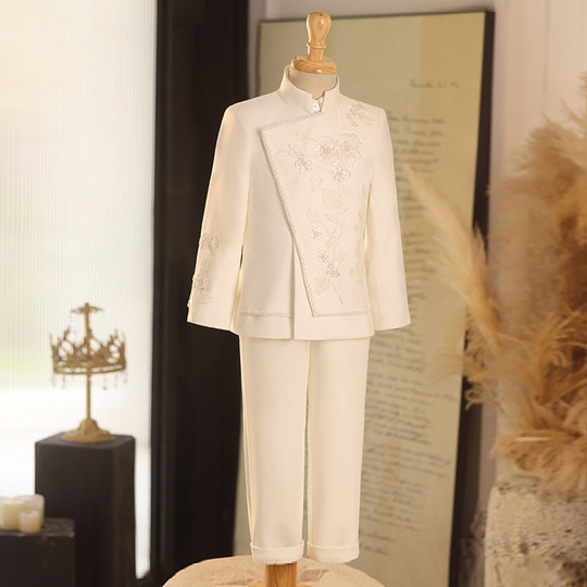 儿童西装套装中式主持人服装小礼服男童西服走秀中大童钢琴演出服