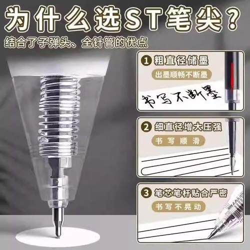 晨光秒干按动中性笔芯ST双珠头0.5mm学生水笔黑红色替芯袋装2644 - 图0