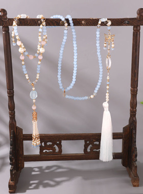 厂家古风项链明制蓝色串珠新中式马面裙配饰中国风流苏吊坠