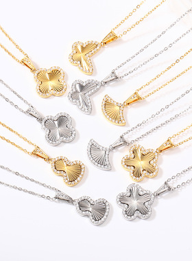 钛钢轻奢小众感微镶锆石吊坠项链蝴蝶简约吊坠项链奢华璀璨