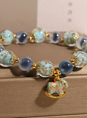 天然蓝色糖心玛瑙手链女轻奢小众精致夜光琉璃水晶手串送闺蜜礼物