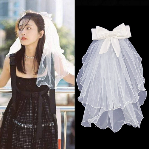 Короткая кружевная вуаль, аксессуар для волос с бантиком