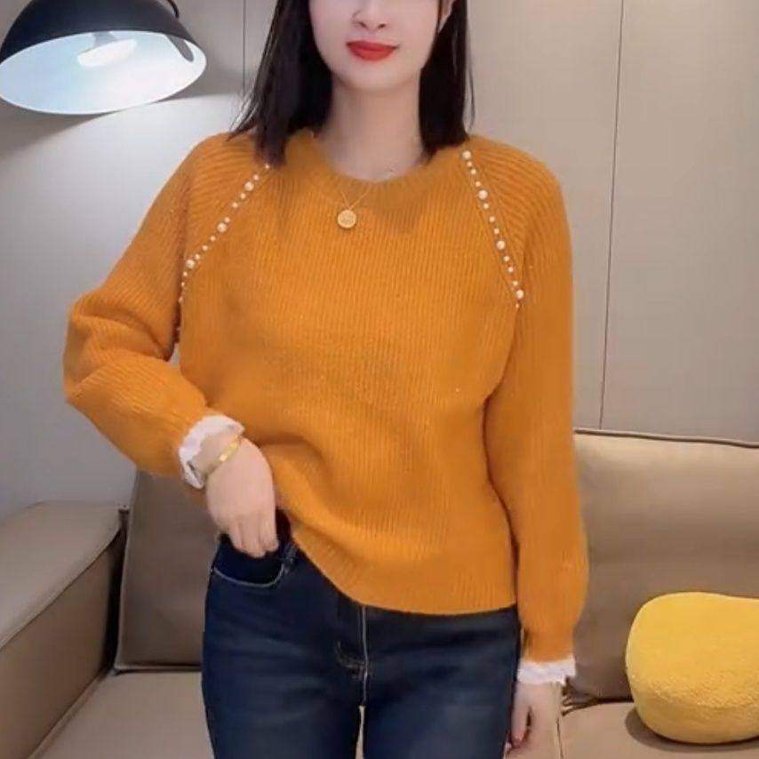 洋气2025秋冬新款慵懒毛衣气质宽松钉珠上衣打底圆领针织衫,淘宝优惠券,粉丝福利购,淘宝优惠卷