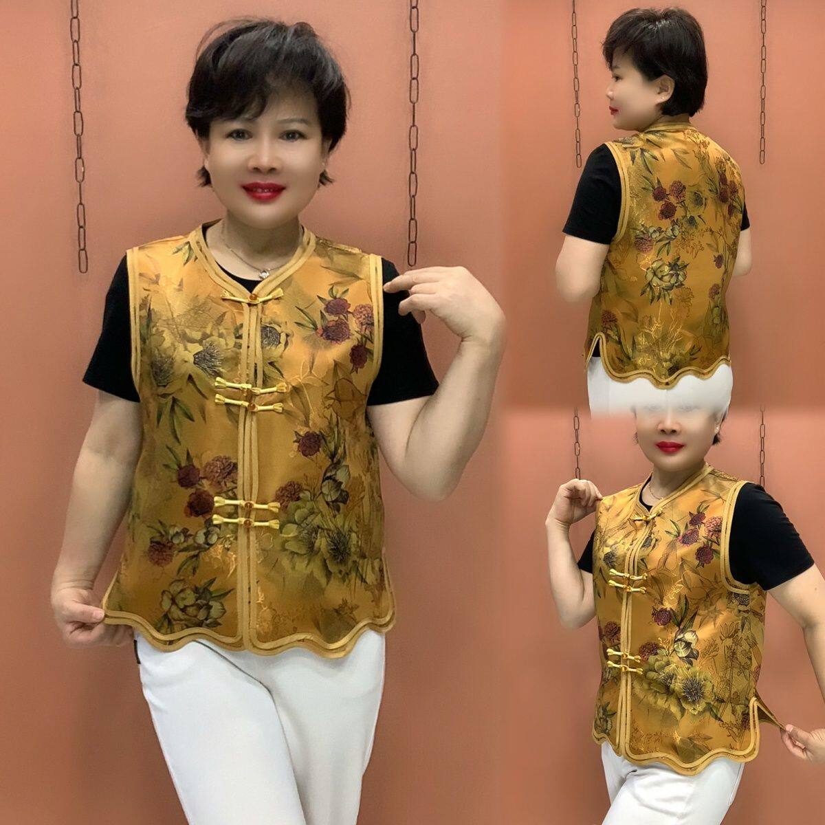 Mercerized fabric buckle vest for middle-aged and elderly people
