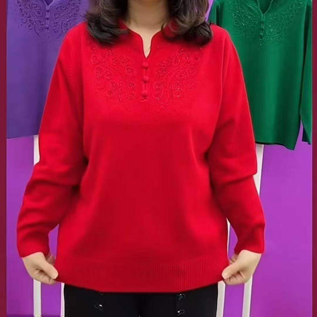 妈妈针织秋冬羊毛衫新款旗袍领上衣宽松针织衫打底中老年女装毛衣,淘宝优惠券,粉丝福利购,淘宝优惠卷