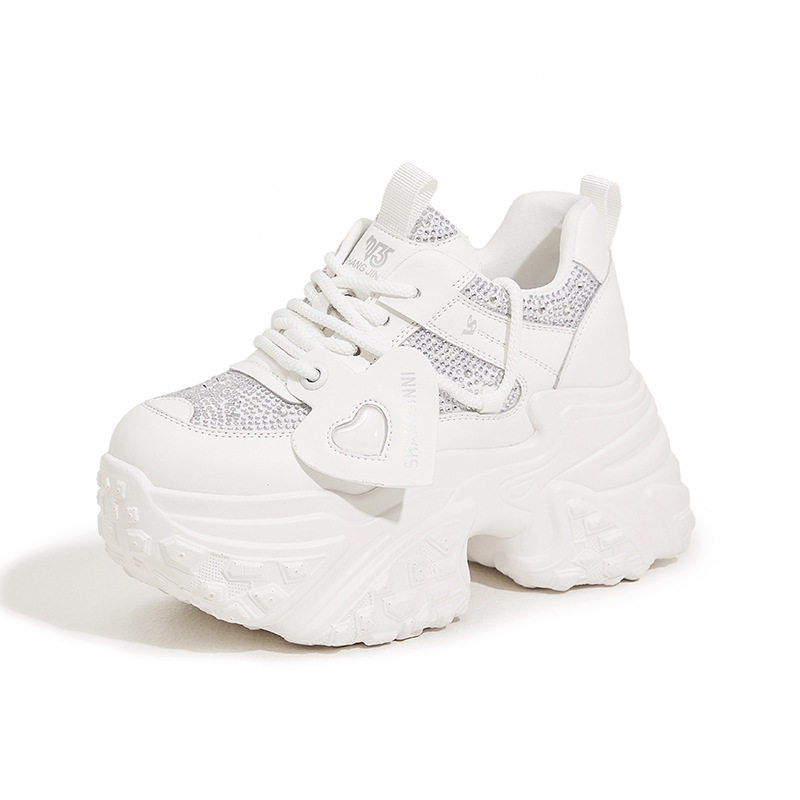 【单/棉】9cm小个子水钻厚底老爹鞋女2025秋冬百搭增高休闲运动鞋,淘宝优惠券,粉丝福利购,淘宝优惠卷