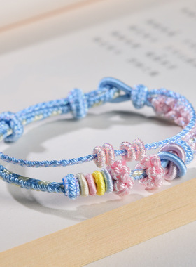 普陀山桃花结双圈手绳情人节礼物