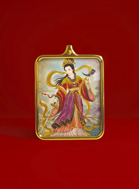 全手绘临水夫人唐卡吊坠收藏送礼