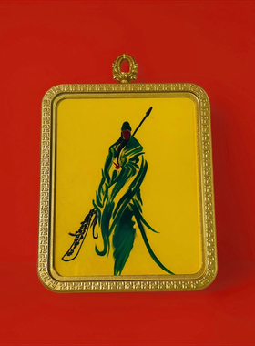 纯手绘关二爷唐卡吊坠关公道牌吊坠关羽武财神唐卡送人礼物配饰