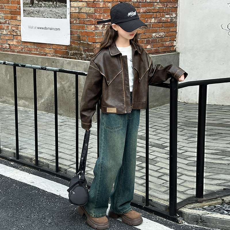 女童皮衣外套2025新款春秋装儿童洋气时髦中大童女孩休闲夹克上衣,淘宝优惠券,粉丝福利购,淘宝优惠卷