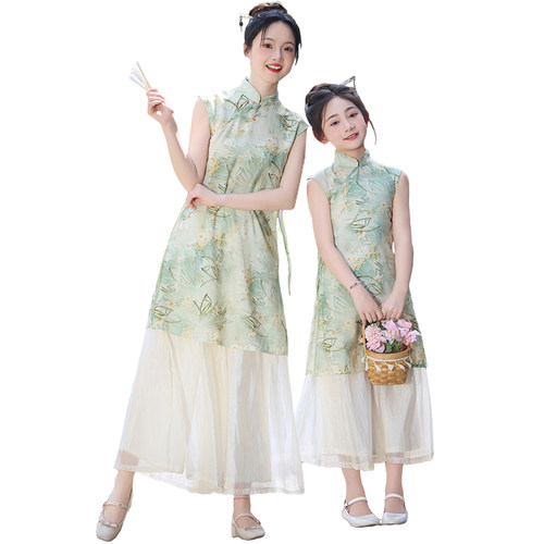 女童汉服夏装2026新款亲子旗袍连衣裙中国风儿童裙裤襦裙女孩套装 - 图3