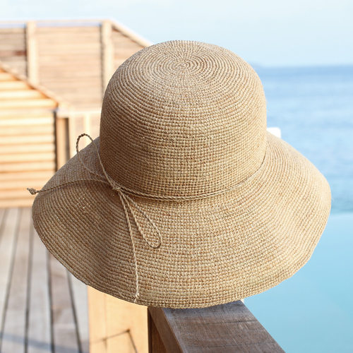 特细出游拉菲草帽女夏季海边大檐沙滩帽防晒遮阳渔夫帽旅行可折叠 - 图0