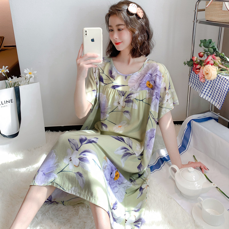 夏季睡裙妈妈婆婆显瘦短袖连衣裙 斑斓星睡裙