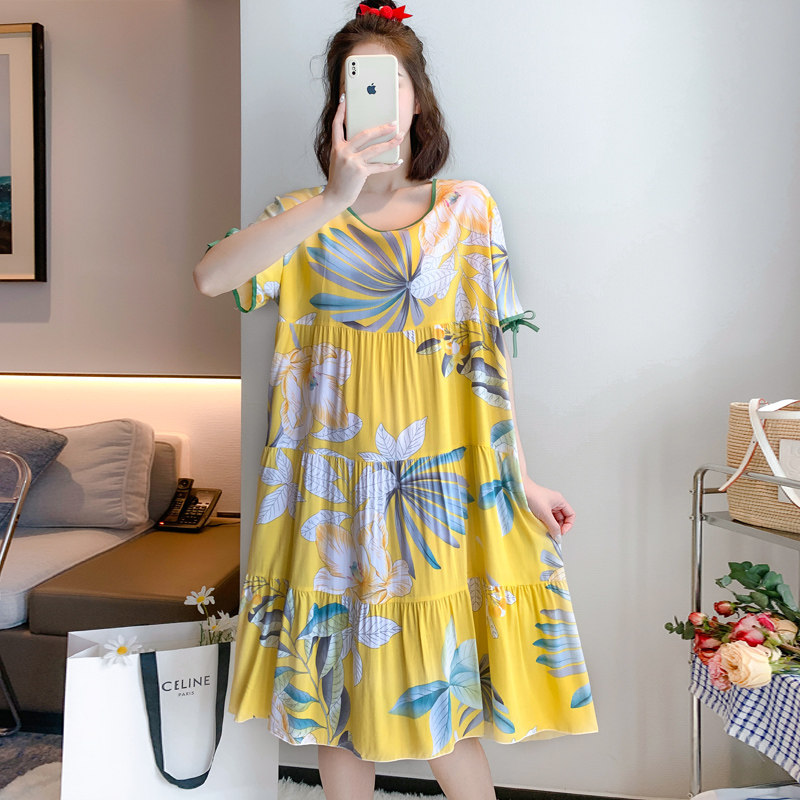 短袖圆领碎花睡裙甜美薄款连衣裙 斑斓星睡裙