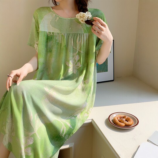 Women's plus size cotton silk nightgown loose summer
