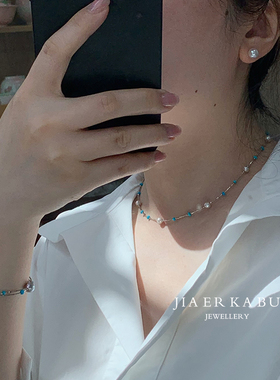 海盐满天星·天然银蓝灰巴洛克akoya珍珠睡美人松石925银项链手链