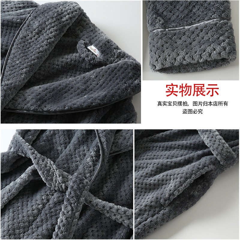 秋冬珊瑚绒长款情侣款法兰绒睡衣 jonesshark睡袍/浴袍